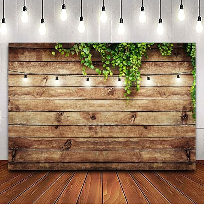 10x7ft Rustic Background for Photography Green Leaves Woodlands Photos Backdrops Wood Plank Backdrops for Weddings Birthday Baby Shower Party Barn Farmhouse Decorative Banner by CSFOTO