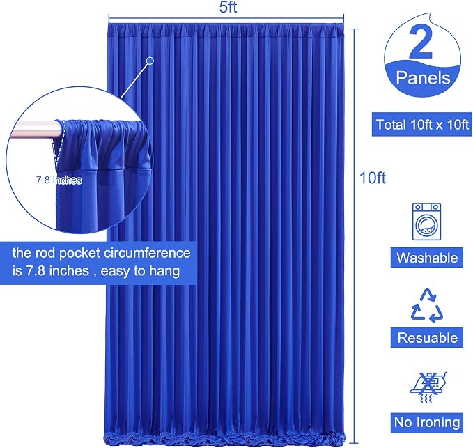 10x10 Royal Blue Backdrop Curtain for Parties Wrinkle Free Blue Photo Curtains Backdrop Drapes Fabric Decoration for Wedding Birthday Party Baby Shower 5ft x 10ft,2 Panels - Image 5