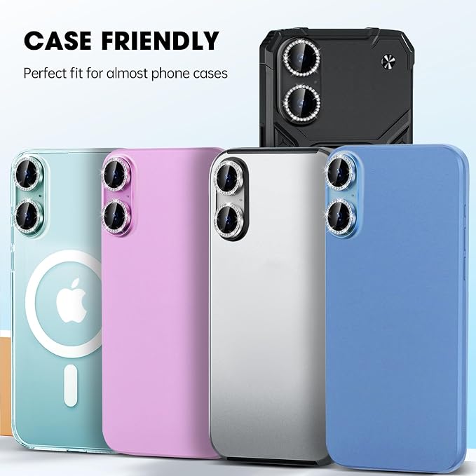 for iPhone 16/16 Plus Camera Lens Protector Bling Diamond, Pink | Individual Metal, 9H Hardness, Scratch Resistant, Shockproof, Drop Protection, Case Friendly, Stylish Accessories - Image 6