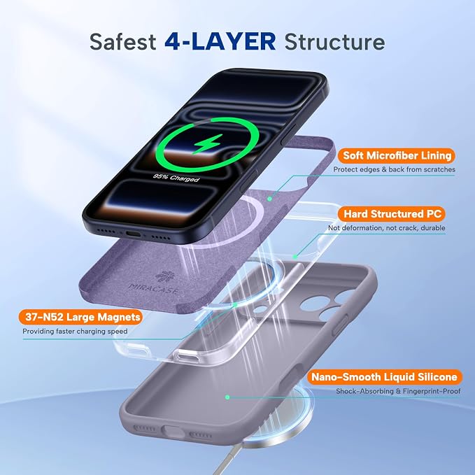 Miracase Magnetic for iPhone 17 Pro Case, Silicone, Lavender Gray | Compatible with MagSafe, Soft Microfiber Lining,Shockproof Drop Protection Phone Case for 17 Pro - Image 4