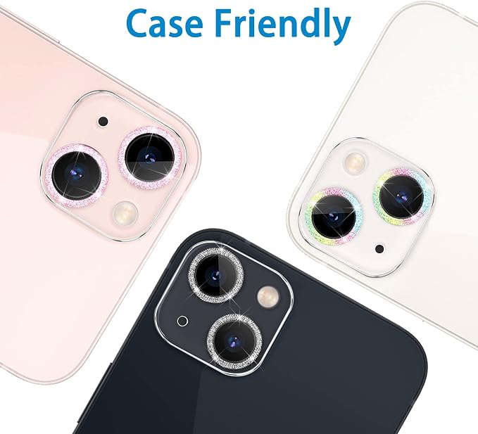 【3 Pack】Dengduoduo Tempered Glass Camera Lens Protector for iPhone 13 6.1" & iPhone 13 Mini 5.4", Bling Glitter Sparkle Ultra HD, 9H Hardness, Anti-Scratch, Case Friendly, Easy to Install [No Affect - Image 7