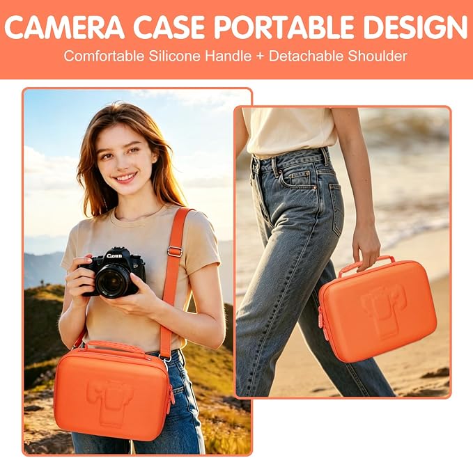 L LTGEM Hard Camera Case Compatible with Canon EOS Rebel T7, R50, R6 Mark II, R100, DSLR SLR Cameras, Lenses, and Tripods, Camera Travel Bag, Featuring 4 Dividers and a Shoulder Strap, Pink - Image 3