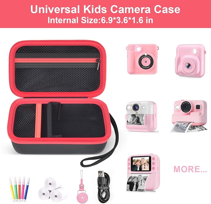 Kids Instant Print Camera Case, Travel Storage Bag for Girls Boys | for ESOXOFFORE for Dylanto for Anchioo for WEEFUN for GKTZ for Amzelas for Mafiti, Mesh Pocket, Wrist Strap, Black - Image 2