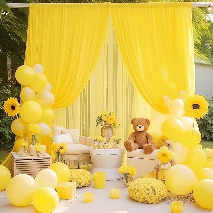 Yellow Backdrop Curtains-Wrinkle-Free Polyester Photography Drapes Party Curtain Background for Baby Shower Wedding Decorations- 32 X10FT (Yellow) - Image 8