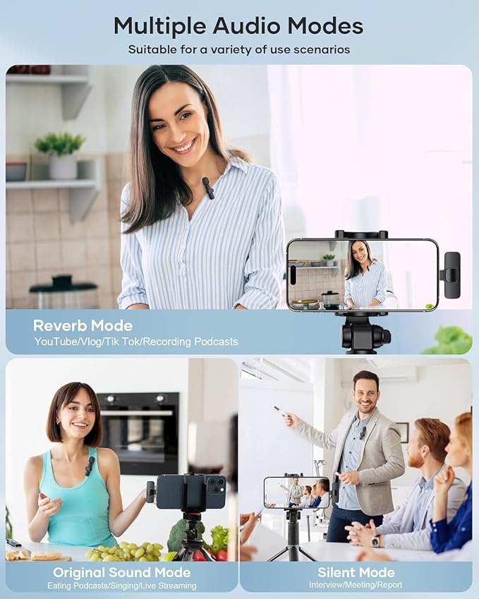 2 Pack Wireless Lavalier Microphone for iPhone iPad and Android Phone, Lapel Mic Plug and Play Wireless Mic Noise Reduction Mini Microphone for Video Recording Interview Podcast Vlog YouTube Tiktok - Image 3