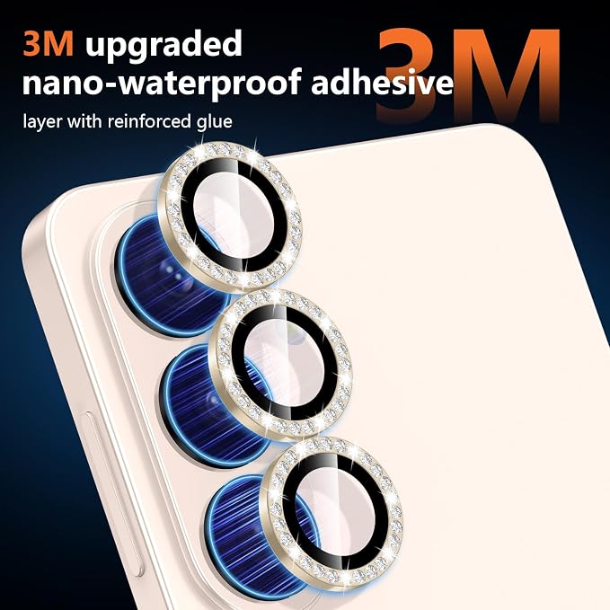 for Samsung Galaxy S26 Plus Camera Lens Protector, Individual Metal Ring Tempered Glass Lens Cover, [Strong Adsorption] Scratch Resistant Ultra-Thin HD Clear Lens Cover, Titanium Gold Diamond - Image 4