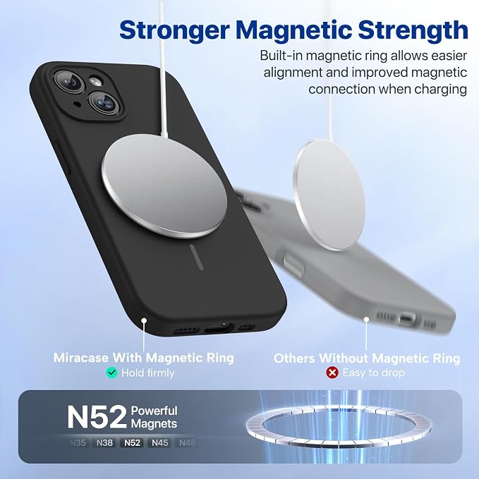 Miracase Silicone & Magnetic for iPhone 15 Plus Case, Black | Compatible with MagSafe, Soft Microfiber Lining, Liquid Silicone Case Shockproof Drop Protection Phone Case for 15 Plus - Image 4