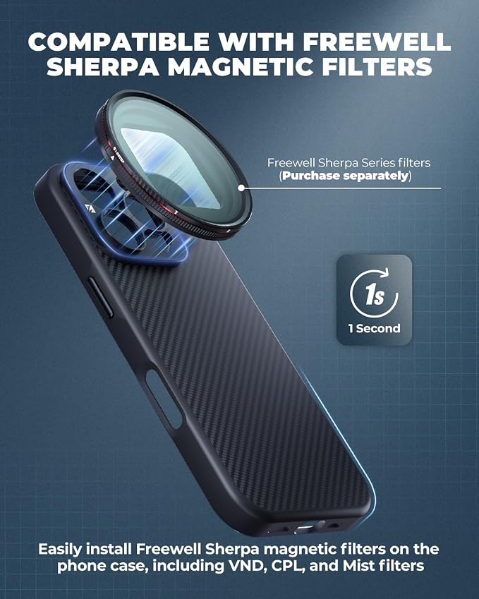 FREEWELL Pro Filmmaker Case for iPhone 15 Pro - 17mm Lens Slot & Magnetic Filter Support Black - Image 3