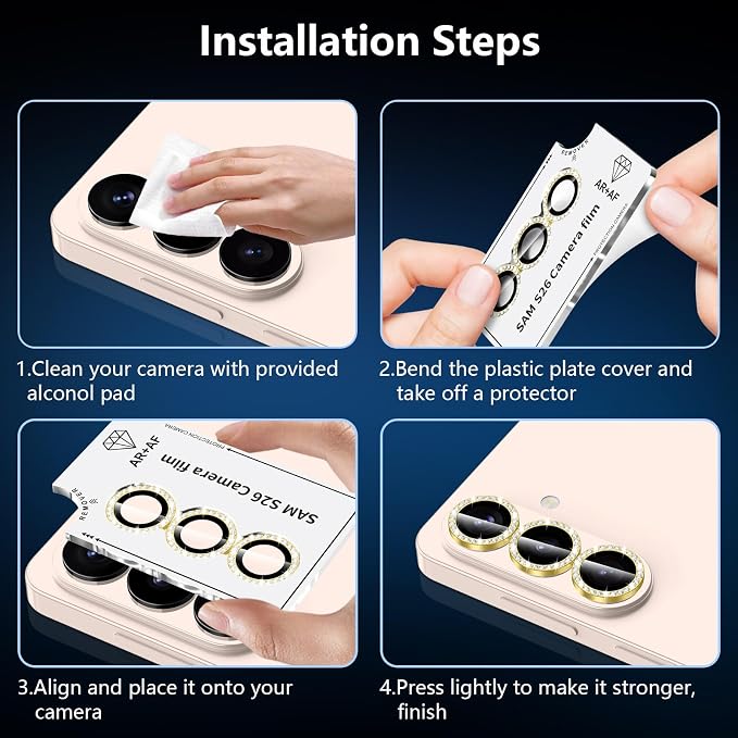 for Samsung Galaxy S26 Camera Lens Protector, Individual Metal Ring Tempered Glass Lens Cover, [Strong Adsorption] Scratch Resistant Ultra-Thin HD Clear Lens Cover, 1 Set-Gold Diamond - Image 7