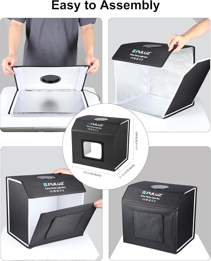 PULUZ Portable Light Box Photography, 16"x12"x16" Professional 3200-6500k Dimmable Photo Box with 320 LED Lights & 4 Color PVC Backdrops for Jewelry and Small Item Product Photography - Image 6