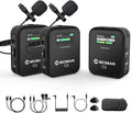 Moman Wireless Lavalier Microphone C2X, 2.4G Dual Transmitter Lapel Mic 656FT 8H for Online Class Vlog Stream YouTube for Camera Smartphone Tablet (C2X Dual) by Moman