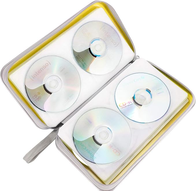 Siveit CD Case holder, 80 Capacity CD/DVD Case Holders Wallet Hard Plastic CD DVD Disc Cases Storage Binder for Car Home Office Travel (Yellow) - Image 5