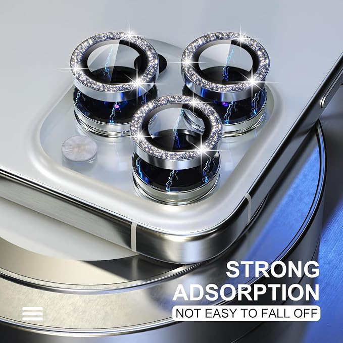 Choiche for iPhone 15 Pro/iPhone 15 Pro Max Camera Lens Protector | Ultra HD, Bling 9H Tempered Glass Camera Cover Screen Protector Metal Ring Decoration Accessories (Glitter-Silver) - Image 6