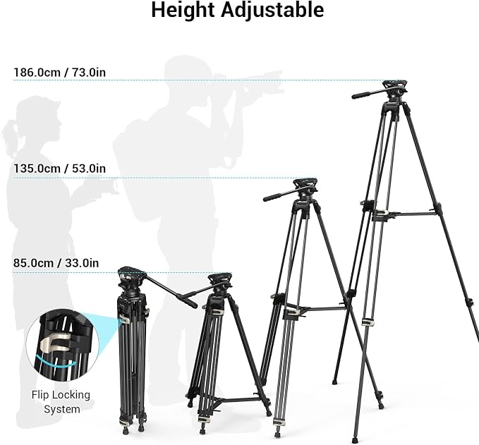SmallRig AD-01 Video Tripod, 73" Heavy Duty Tripod with 360 Degree Fluid Head and Quick Release Plate for DSLR, Camcorder, Cameras 3751 - Image 4