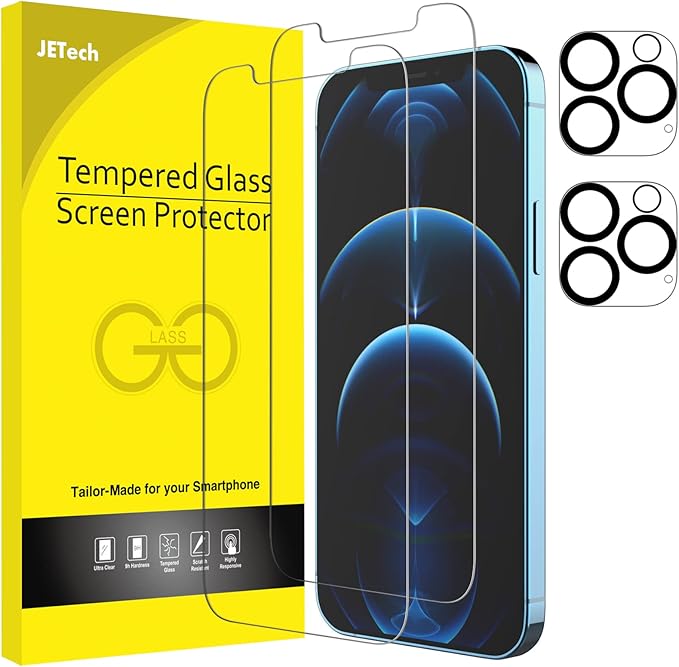JETech Screen Protector for iPhone 12 Pro, 2+2 Pack | with Camera Lens Protector, HD Clear Tempered Glass, Face ID Compatible, Anti-Scratch Protection by JETech