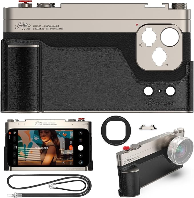 FotorGear Retro Photography Kit for iPhone 17 Pro Max & 17 Pro, Professional Phone Camera Cage with Ergonomic Grip, Integrated T-Mount for External Lenses, Supports 67mm Filters (iPhone 17 Pro Max) by Unknown
