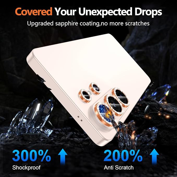 for Samsung Galaxy S26 Ultra Camera Lens Protector, Individual Metal Ring Tempered Glass Lens Cover, [Strong Adsorption] Scratch Resistant Ultra-Thin HD Clear Lens Cover, 1 Set-Orange Diamond - Image 5