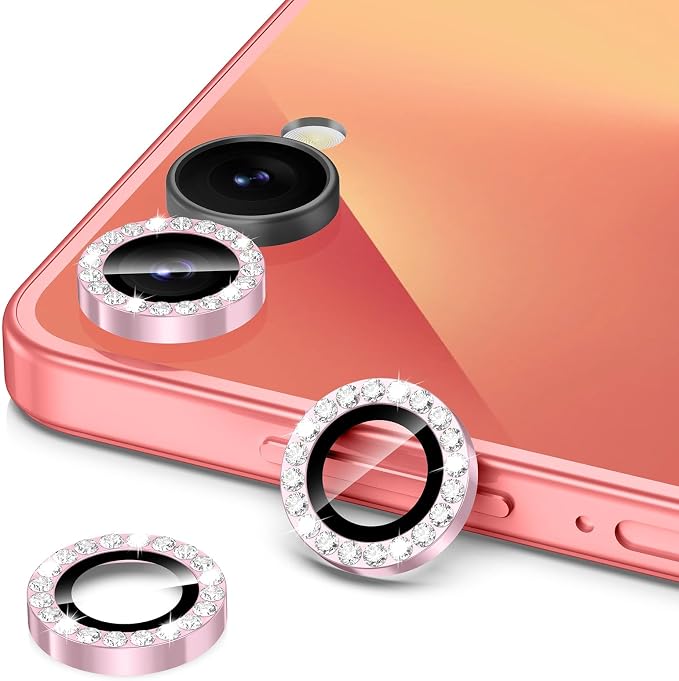 for Samsung Galaxy Z Flip 7 Camera Lens Protector, Individual Metal Ring Tempered Glass Lens Cover, [Strong Adsorption] Scratch Resistant Ultra-Thin HD Clear Lens Cover, 1 Set-Pink Diamond - Image 2