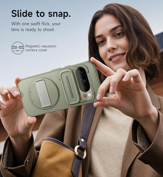 SURITCH for Google Pixel 10/10 Pro Case with 360° Rotatable Hand Strap Phone Grip Holder & Invisible Kickstand & Slide Camera Cover, Protective Cover for Pixel 10/10 Pro -Green - Image 7