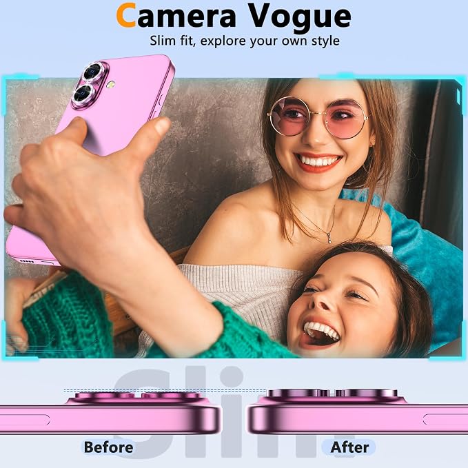 YWXTW Camera Lens Protector for iPhone 16/iPhone 16 Plus, Individual Bling Diamond Metal Ring Tempered Glass Camera Cover Screen Protector for iPhone 16 Accessories, Case Friendly (Pink Diamond) - Image 4