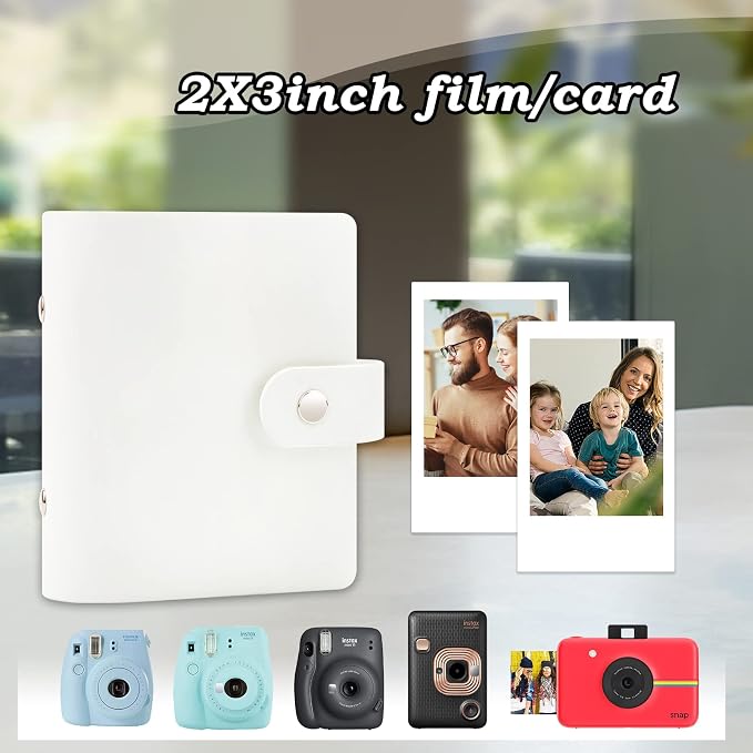 Ruibytree 52 Pockets Small 2x3 Photo Album for Instax Mini, White, 1 Pack | Pocket-Size, PU Leather Cover, Snap Closure, Acid-Free Pages, Fits Polaroid 2x3 Photos, Kodak Mini Prints & ZINK Photos - Image 2