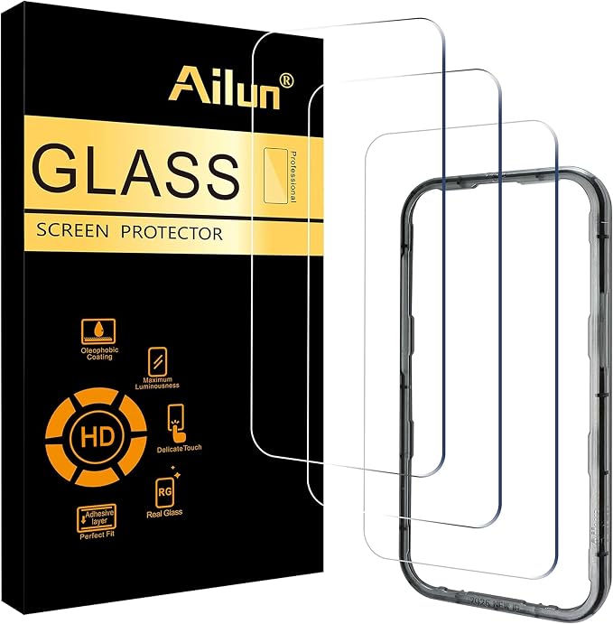 Ailun 3 Pack Screen Protector for iPhone Air, Tempered Glass | 6.5 Inch, Installation Frame, Tempered Glass, Sensor Protection, Dynamic Island Compatible, Case Friendly by Ailun