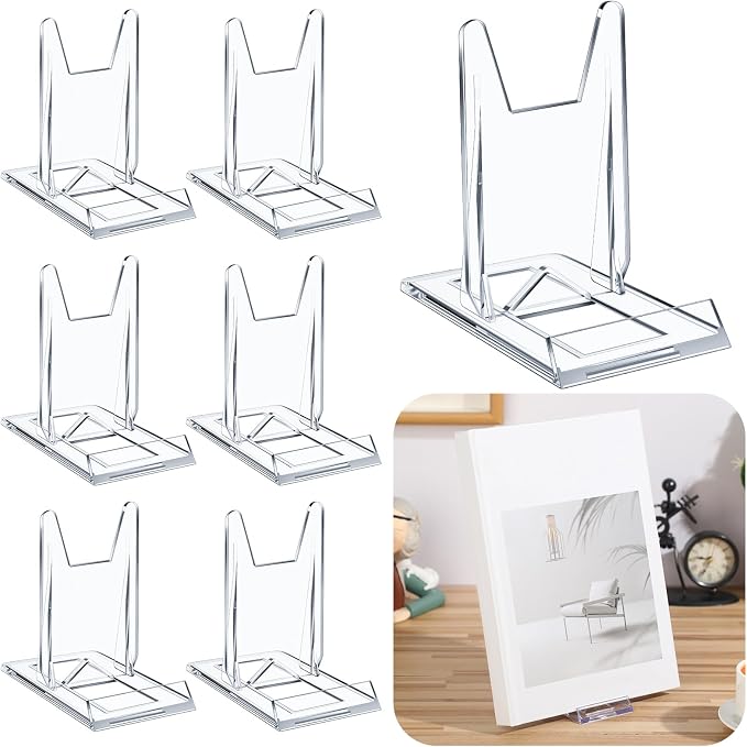 24 Pack Acrylic Book Stand for Display Adjustable, 4.2in H | Clear Display Holder Easel Collector Stand for Home Office, Back to School Comic Album CD Magazine Postcard Artworks - Image 8