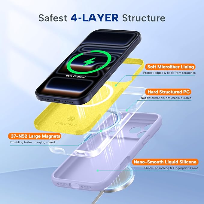Miracase Magnetic for iPhone 17 Pro Case, Silicone, Light Purple | Compatible with MagSafe, Soft Microfiber Lining,Shockproof Drop Protection Phone Case for 17 Pro - Image 4