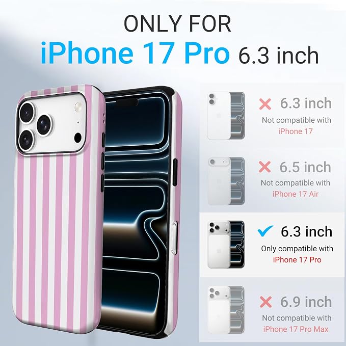TPU Phone Case for iPhone 17 Pro, MagSafe Wireless Charging Compatible, Shockproof Slim Fit Protective Cover with Anti-Yellowing & Raised Camera Protection (Pink Stripe, iPhone 17 Pro(6.3")) - Image 2