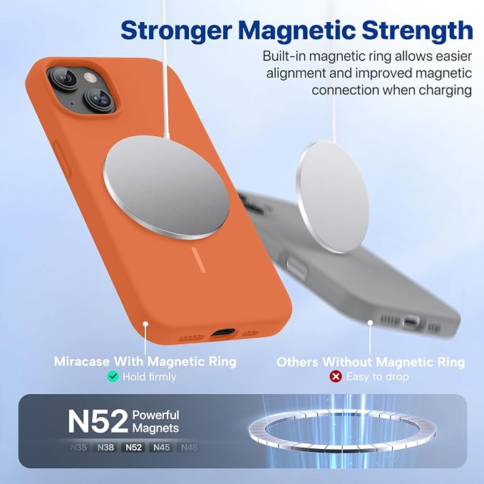 Miracase Silicone & Magnetic for iPhone 13 Case, Amber Orange | Compatible with MagSafe, Soft Microfiber Lining, Premium Silicone Cover Shockproof Drop Protection Phone Case for 13 - Image 6