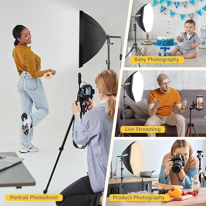 Torjim Softbox Photography Lighting Kit | 20" X 20" & 85W LED Studio Lights | Soft Diffusion For Even Light | 3000-7500K Adjustable LED Bulbs for Studio Photo Video Recording Live Streaming Portraits - Image 7