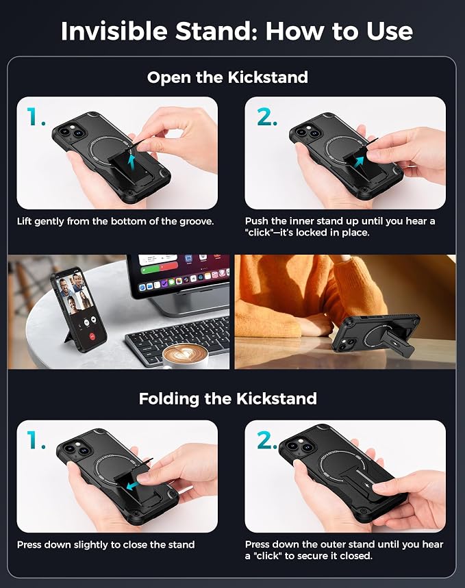 Goton 3 in 1 for iPhone 14 Case with Privacy Screen Protector Black | Glass Camera Lens Protector,Compatible for MagSafe,Invisible Kickstand, Shockproof Phone Cover for iPhone14 - Image 8