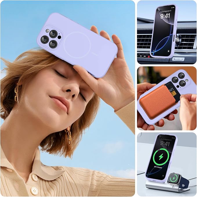 miracase Magnetic for iPhone 16 Pro Case, [Soft Anti-Scratch Microfiber Lining], Compatible with MagSafe, Liquid Silicone Case Shockproof Drop Protection Phone Case for 16 Pro,Light Purple | Compatible with MagSafe, Soft Microfiber Lining, Liquid Silic... - Image 5
