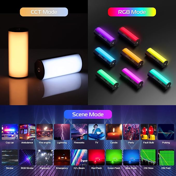 ULANZI 2 Pack Handheld Light Wand, 360° RGB LED Video Light for Photography, 2000mAh Rechargeable Light Stick for Video Shooting, 2500-9000K Dimmable Camera Light w LCD, Support Magnetic Attraction - Image 2