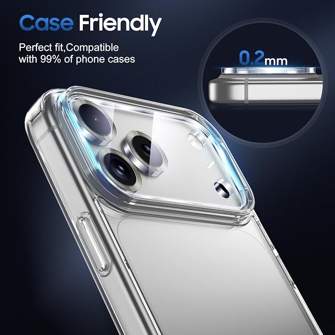 UniqueMe 3 Pack for iPhone 17 Pro Max Camera Lens Protector - Grey | Drop Protection, Case Friendly, 9H Tempered Glass, Camera Cover Screen, Update New Version - Image 6