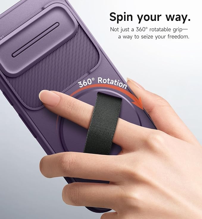 SURITCH for Google Pixel 10 Pro XL Case with 360° Rotatable Hand Strap Phone Grip Holder & Invisible Kickstand & Slide Camera Cover, Protective Cover for Pixel 10 Pro XL -Dark Purple - Image 3