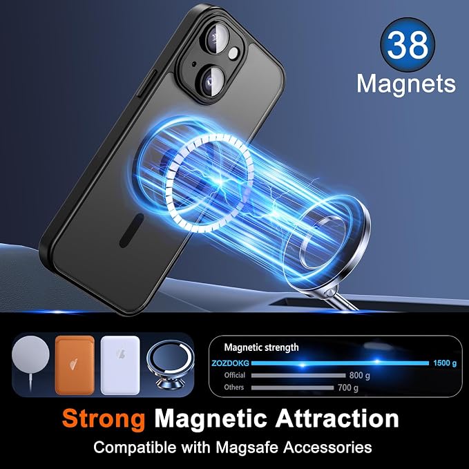 for iPhone 14 Plus Case with Privacy Screen Protector, Black | Full Camera Protection, Translucent Matte Magnetic, Compatible with MagSafe, Shockproof Phone Cover, Slim Fit - Image 3
