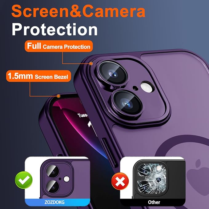 for iPhone 16 Plus Case with Privacy Screen Protector, Purple | Full Camera Protection, Matte Translucent, Magnetic, Compatible with MagSafe, Shockproof Phone Cover for Women/Girls - Image 6