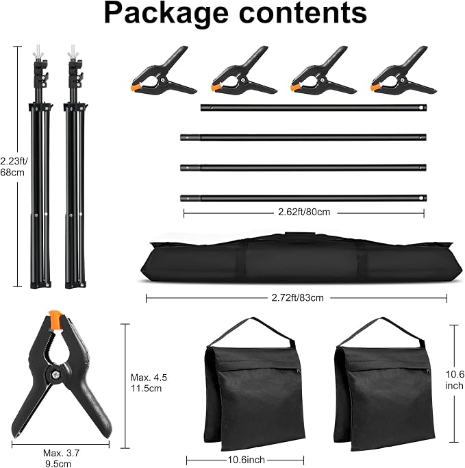 10x7ft Adjustable Photography Backdrop Stand Kit – Photo Studio Background Support with 4 Crossbars, 4 Clamps, 2 Sandbags (with 9 * 6 Feet Green Backdrop Curtain) - Image 3