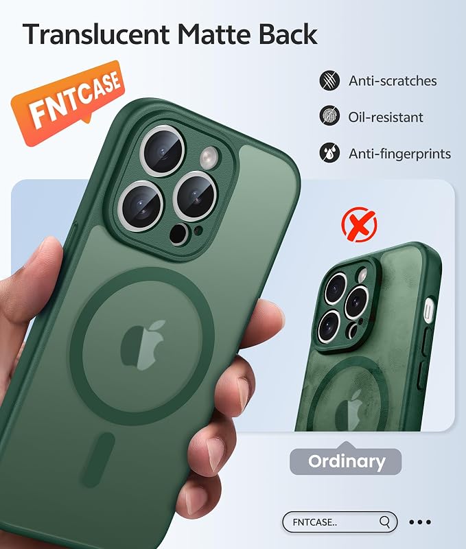 FNTCASE for iPhone 14 Pro Max Case, Fit for Magsafe, Glass Screen Protector | Full Camera Protection, Translucent Matte, 14FT Military Grade Drop Proof, Shockproof Protective Phone Cover, Green - Image 6