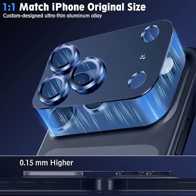 SiHPuoy 2pcs Camera Lens Protector for iPhone 17 Pro, Tempered Glass, Blue | 9H+ Hardness, Military Grade Shatterproof, Anti-Scratch, Case Friendly, HD Metal Camera Cover, Does not Affect Night Shots - Image 4