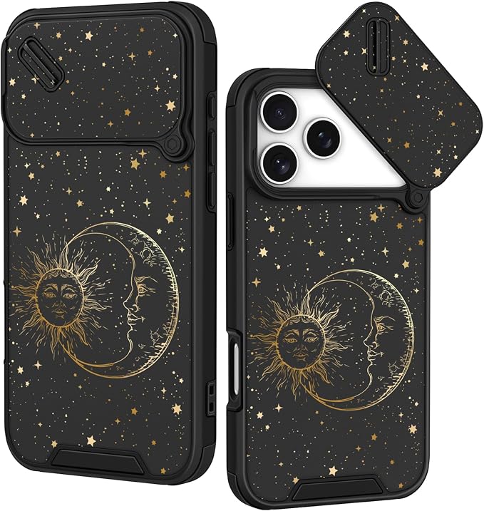 for iPhone 17 Pro Case - Women Cute Phone Cover Girly Pretty Fancy Unique Aesthetic Design Slide Camera Cover Protective Case for Apple for iPhone 17 Pro, Sun and Moon by Goocrux