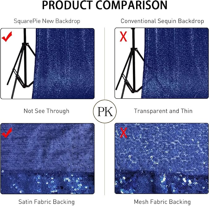 SquarePie 8x8ft Navy Blue Sequin Backdrop, High Density Non-Transparent Glitter Curtain for Photography, Birthday, Wedding Party Decorations, Thick Solid Background with 4" Rod Pocket, 1 Panel - Image 4
