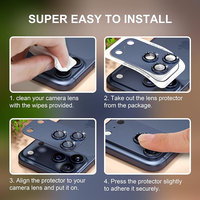 for iPhone 17 Pro Max Camera Lens Protector, Glitter Deep Blue | [Military Grade Shatterproof] [Strong Adsorption] [Case Friendly] Matte Metal Tempered Glass Camera Screen Cover Accessories - Image 7