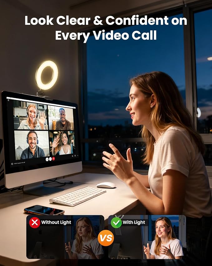 Evershop Ring Light for Laptop Desk Clip On,Small Computer Video Conference Lighting with Stand for Phone/Webcam/Monitor,5" Portable Mini LED Selfie Light Desktop for Zoom Meeting/Video Call/Recording - Image 3