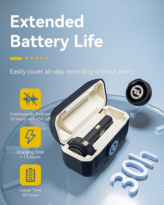 Hollyland Lark M2 Wireless Microphone for iPhone15/16/17&Android, USB C Mini Lapel Microphone Wireless, 1000ft Range, Hi-Fi Audio, Noise Cancellation, 30H Battery for Video Recording, Streaming | 30H Battery for Video Recording, Extended 30 hours of ba... - Image 6