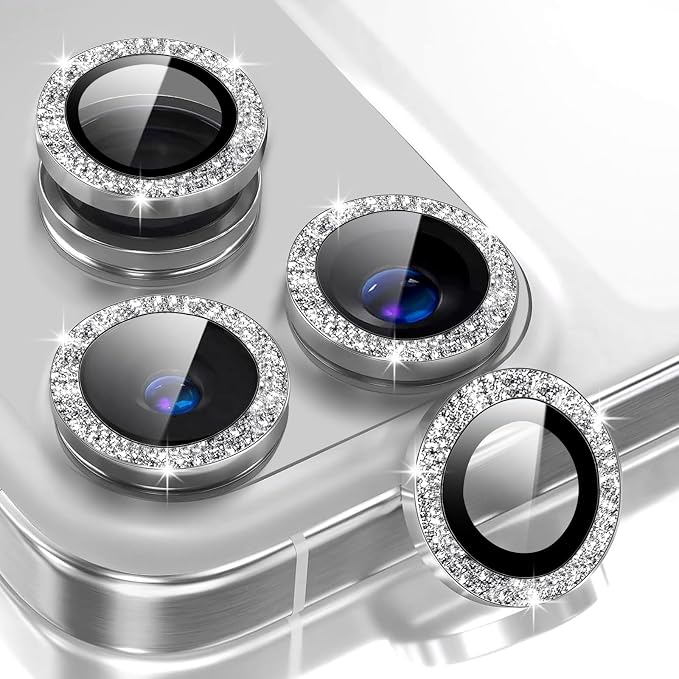 2 Set Camera Lens Protector for iphone 17 Pro Max/17 Pro,Ultra HD 9H Tempered Glass Camera Protector,Anti Scratch Women Girls Shiny Camera Cover for iphone 17 ProMax/17 Pro,Glitter Silver by Unknown