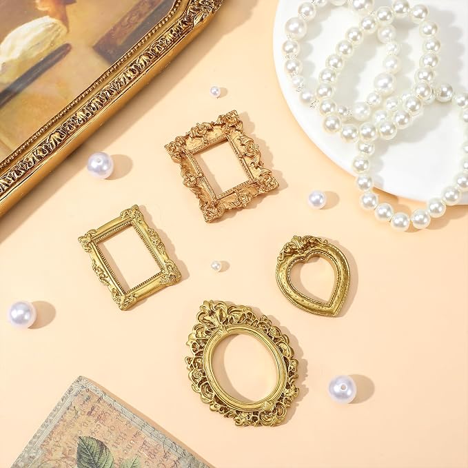 Ymapinc 16Pcs Small Gold Picture Frames, Vintage Baroque Mini Gold Frames for Crafts, Resin Picture Frame for Wedding/Christmas/DIY Decor, Mini Antique Frame - Image 6