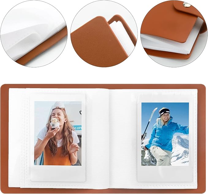 Ruibytree 52 Pockets Small Photo Album 2x3 for Instax Mini, Brown, 1 Pack | Pocket-Size, PU Leather Cover, Snap Closure, Acid-Free Pages, Fits Polaroid 2x3 Photos, Kodak Mini Prints & ZINK Photos - Image 3