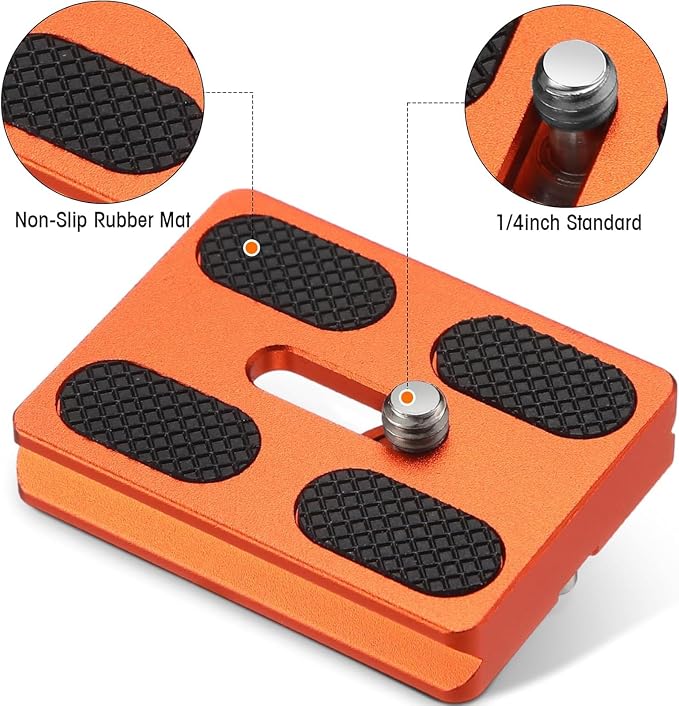 Frienda Quick Release Plate Tripod 1/4-20 DSLR,Pu50,Black and Orange | Tripod Mount Plate, Camera Tripod Mount for DSLR Camera Tripod Ball Head , Metal, 1.9 x 1.5 x 0.4 Inch - Image 4